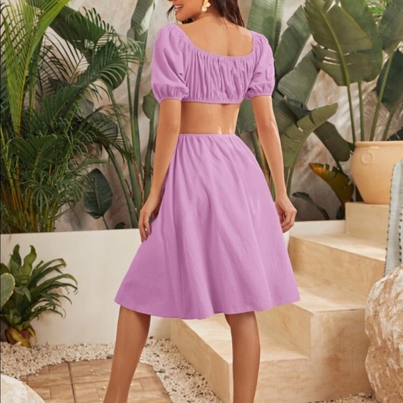 Tie Front Puff Sleeve Cut Out Dress - Picture 3 of 3